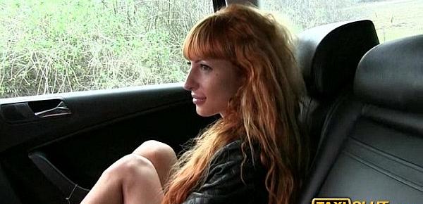  Redhead Liza flashes and fucked in taxi cab with the driver